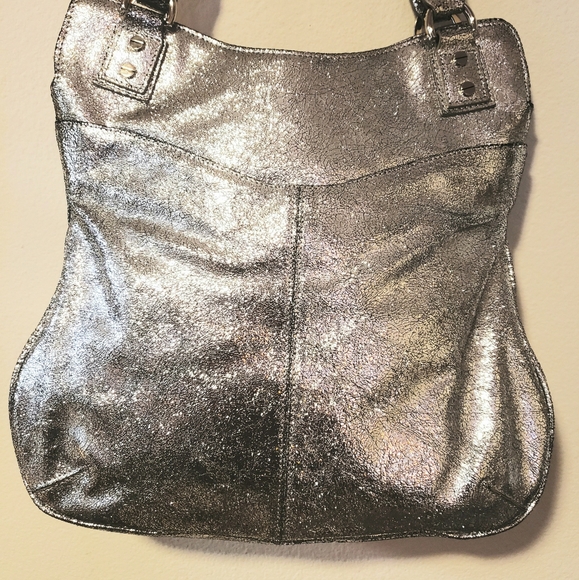 ALEXIS HUDSON- Silver Imp.  Metallic Leather Handbag- Vintage NWOT - Picture 9 of 12